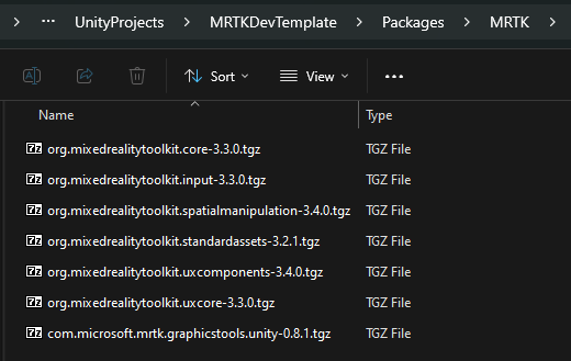 MRTK Packages folder