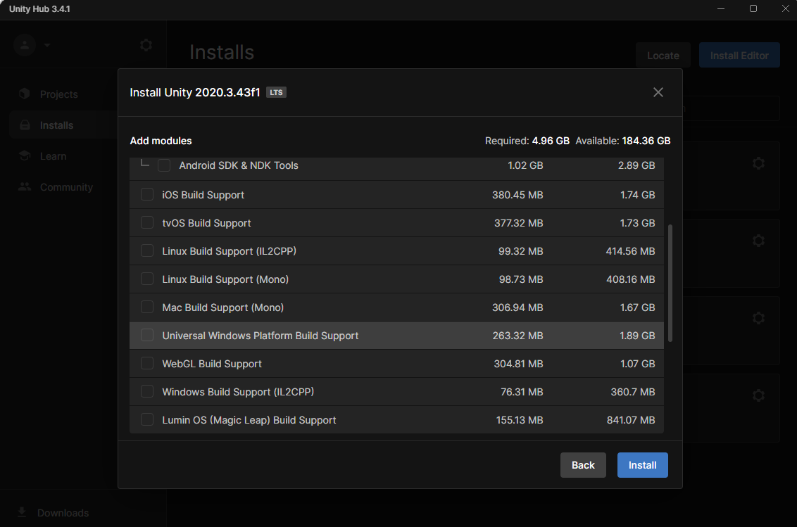 UWP module installation